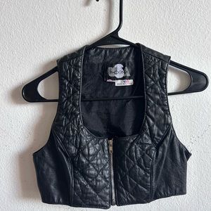 Vintage phoenix black leather vest/crop top